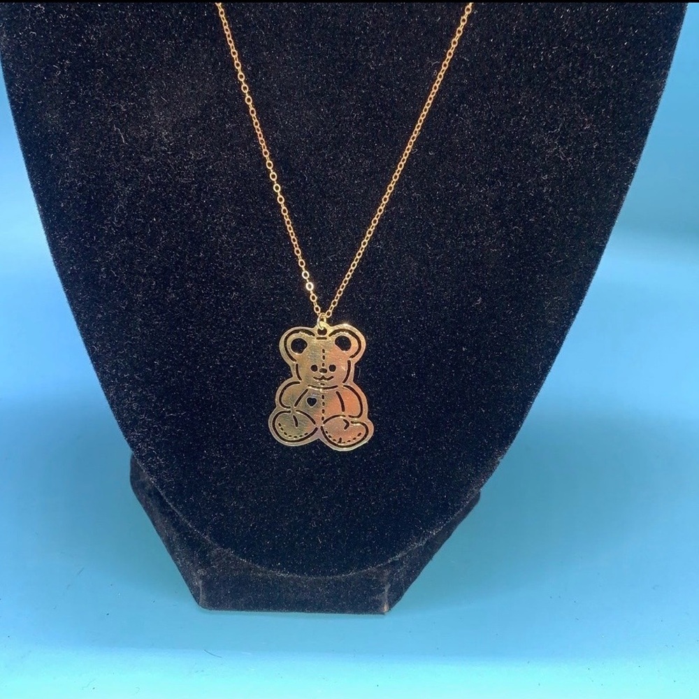 Vtg 14k gold-plated 18" chain w/ 1" Teddy Bear charm pendant child women jewelry